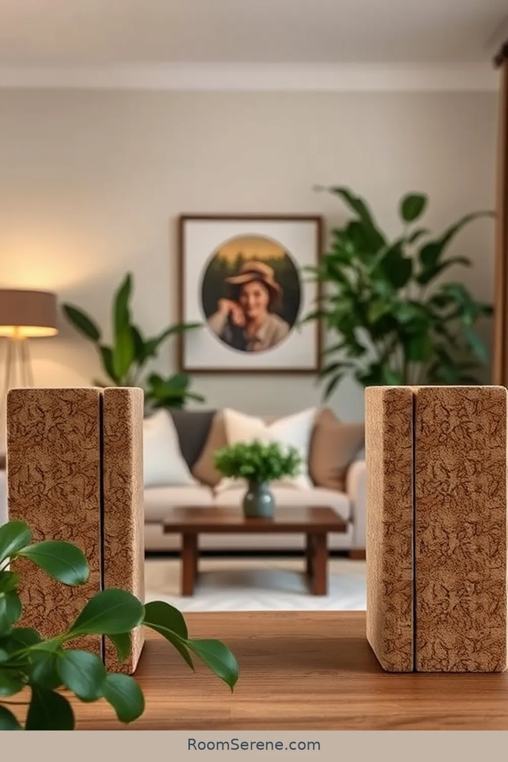 Cork Bookends for a Natural Look for 23 Ways to Add Comfort and Coziness to Your Living Room Using Cork