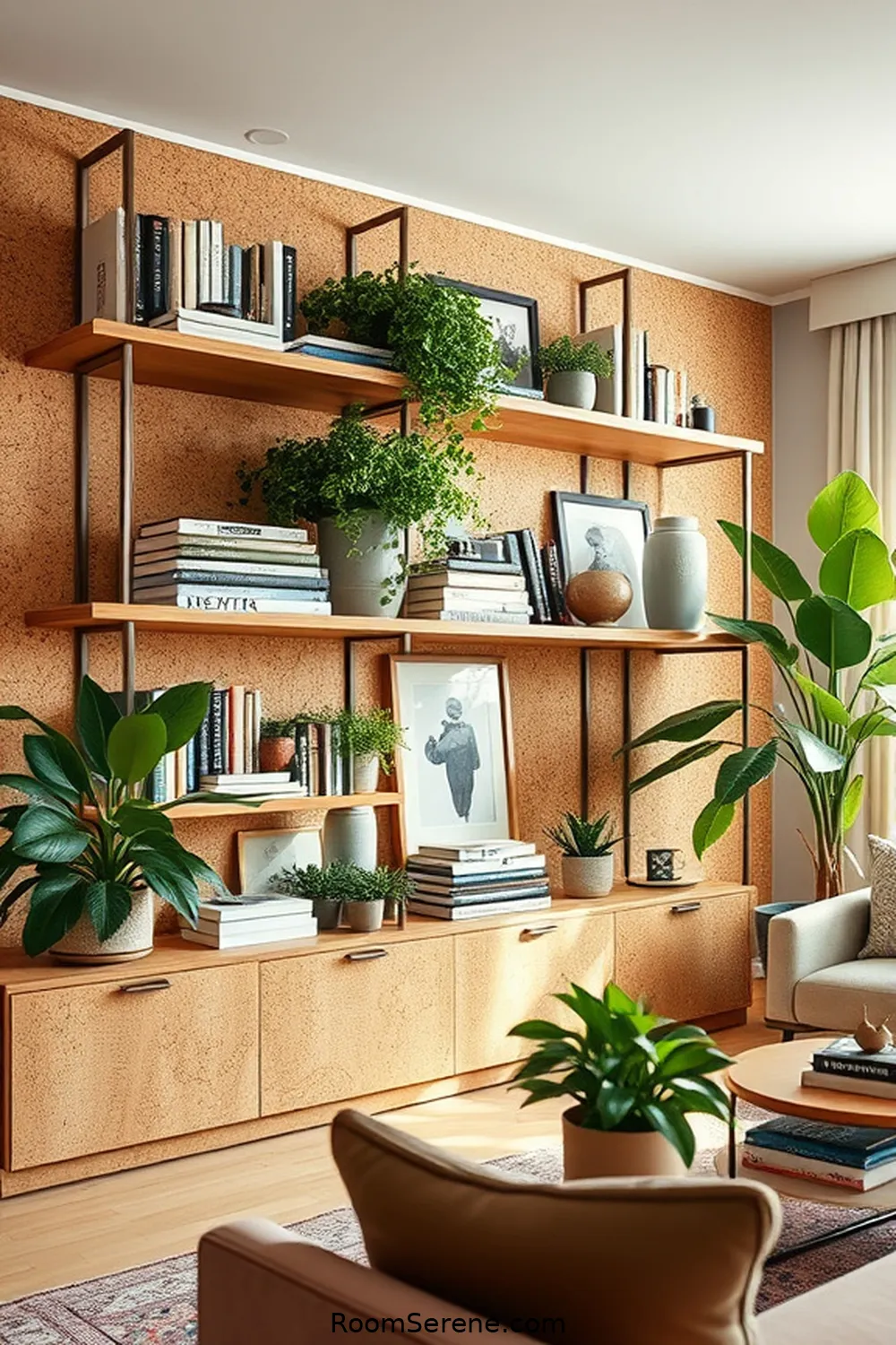 Cork Shelving for Stylish Storage Solutions for 23 Ways to Add Comfort and Coziness to Your Living Room Using Cork