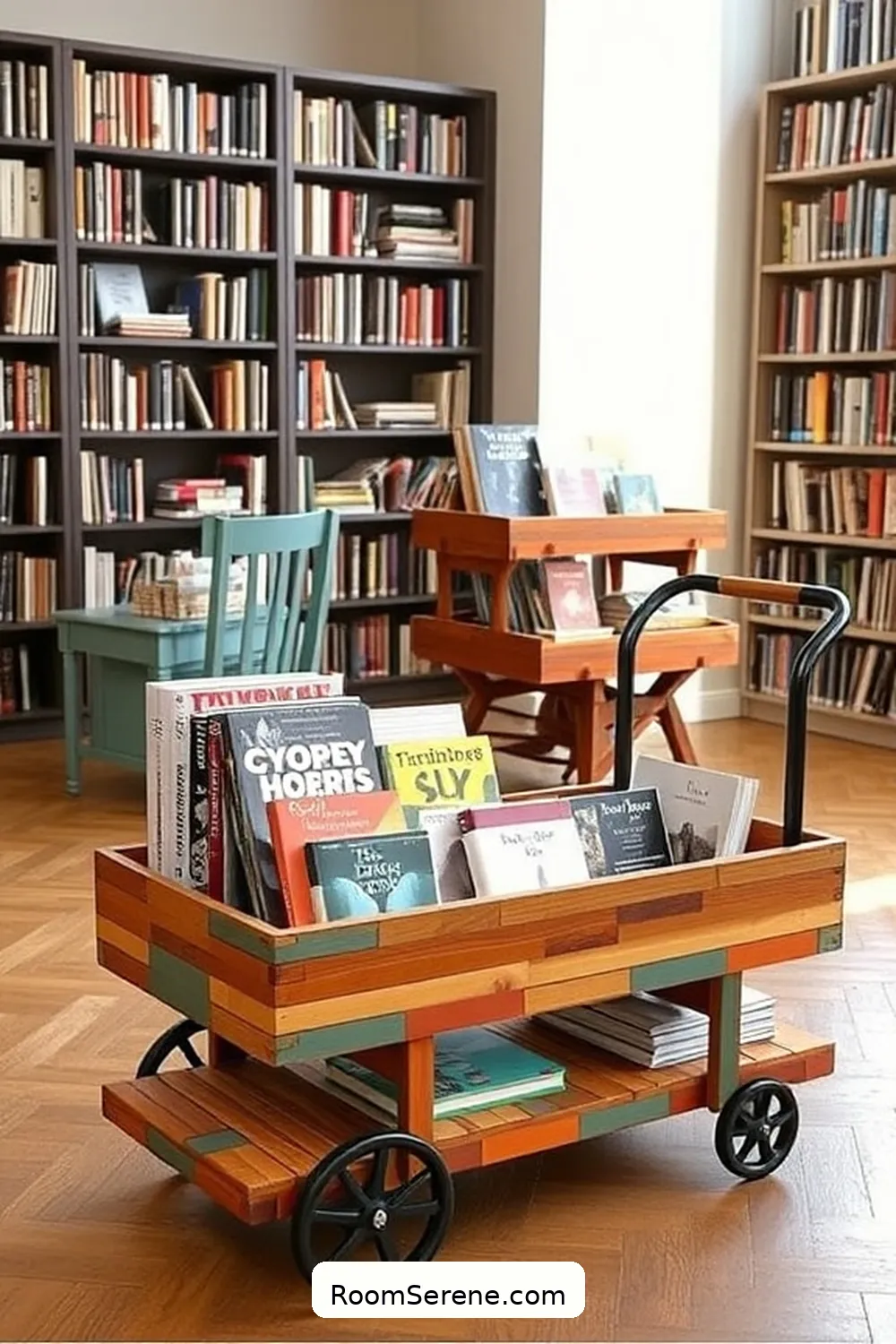 24 Creative Library Organization Ideas Using Recycled Wood 20 DIY Wooden Book Trolleys for 24 Creative Library Organization Ideas Using Recycled Wood