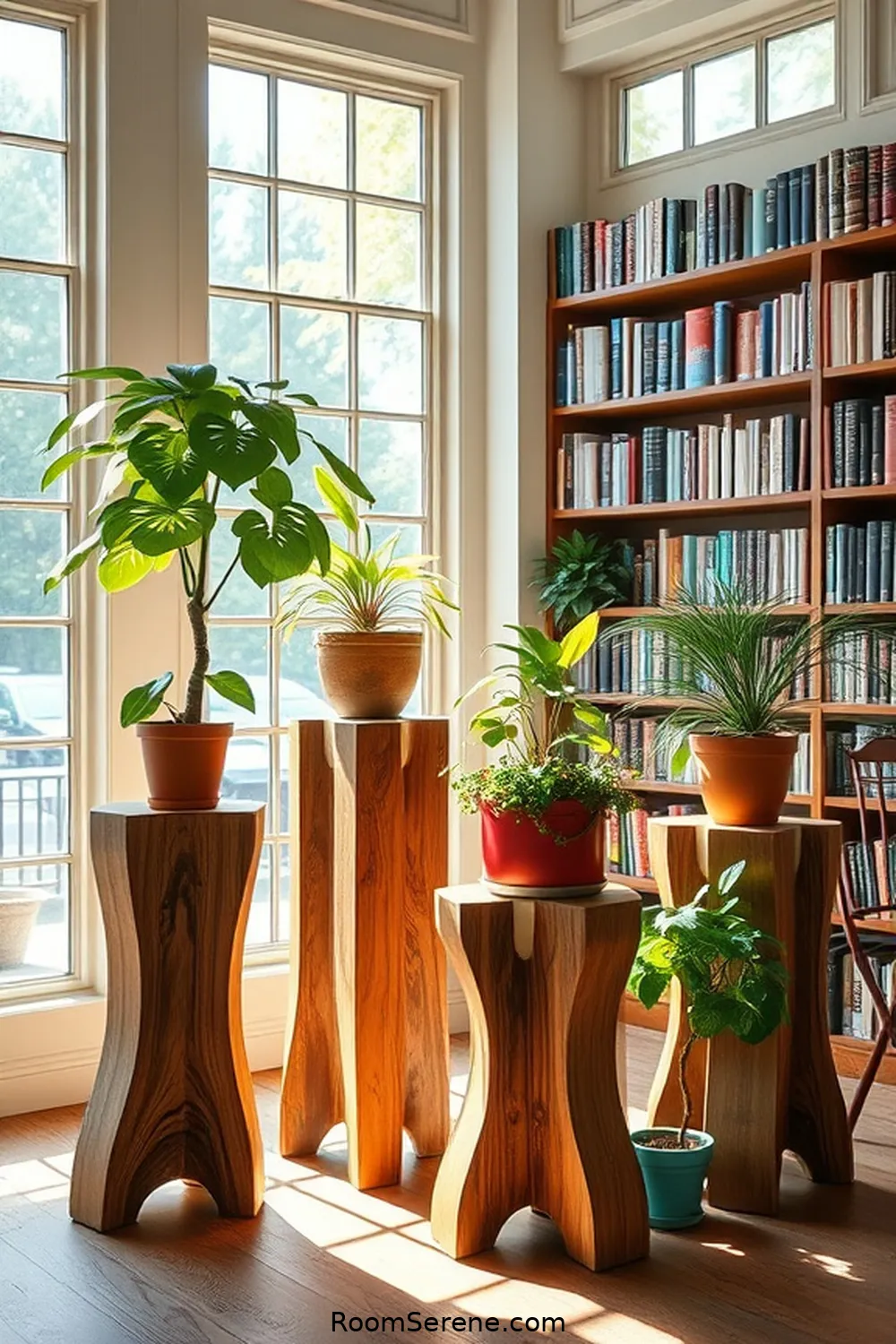 24 Creative Library Organization Ideas Using Recycled Wood 17 Upcycled Wood Plant Stands for 24 Creative Library Organization Ideas Using Recycled Wood