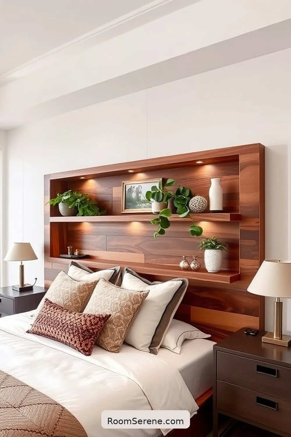24 Creative Storage Solutions for Your Bedroom Using Recycled Wood 9 Custom-Made Wood Headboard With Shelving for 24 Creative Storage Solutions for Your Bedroom Using Recycled Wood