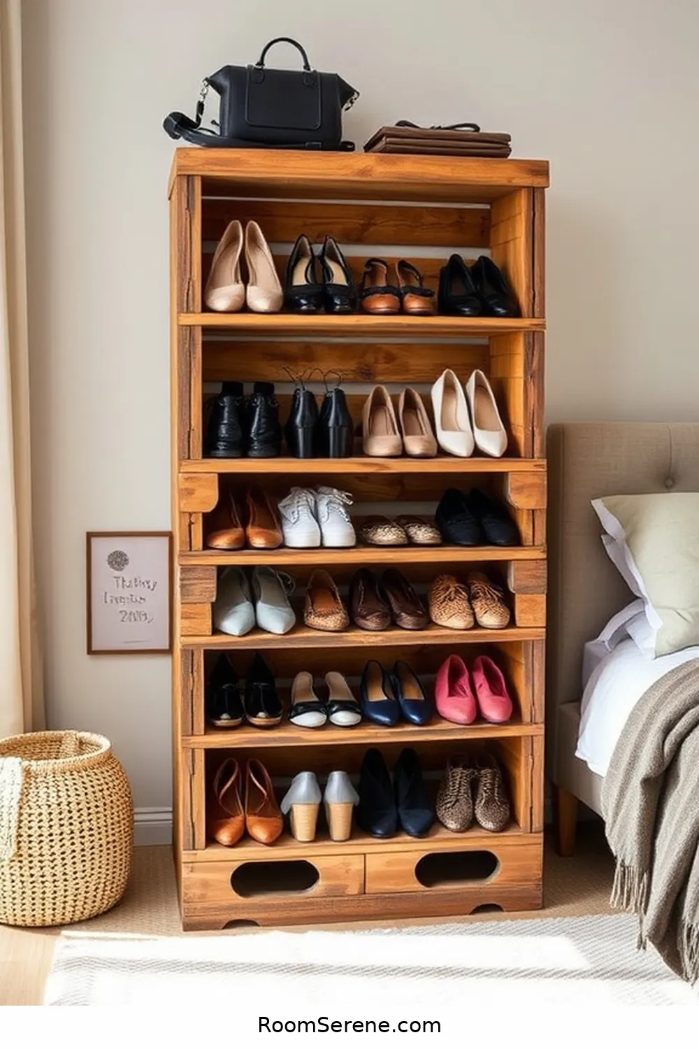 24 Creative Storage Solutions for Your Bedroom Using Recycled Wood 11 Pallet Wood Shoe Rack for 24 Creative Storage Solutions for Your Bedroom Using Recycled Wood