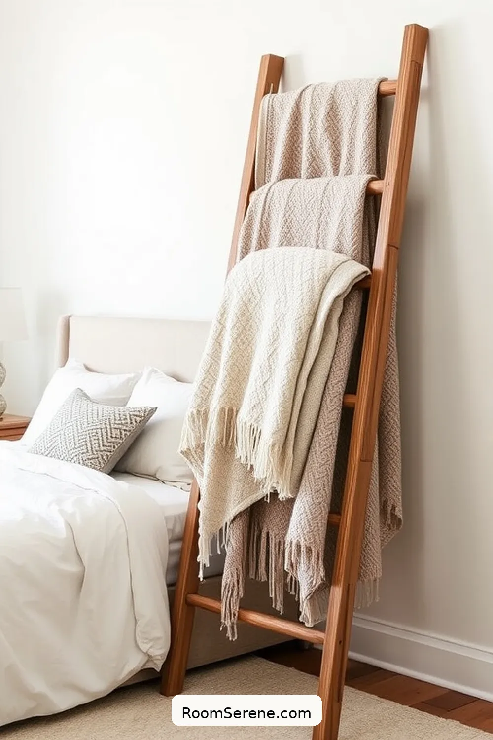 24 Creative Storage Solutions for Your Bedroom Using Recycled Wood 5 Upcycled Wood Ladder for Blanket Storage for 24 Creative Storage Solutions for Your Bedroom Using Recycled Wood