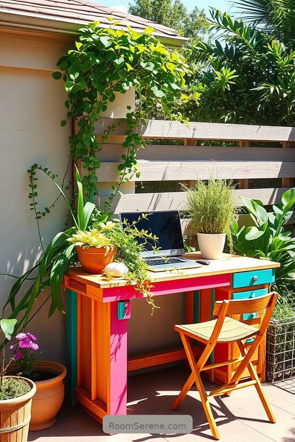 24 Inspiring Outdoor Patio Workspace Designs Using Recycled Wood 9 Colorful Upcycled Wood Planter Desk for 24 Inspiring Outdoor Patio Workspace Designs Using Recycled Wood