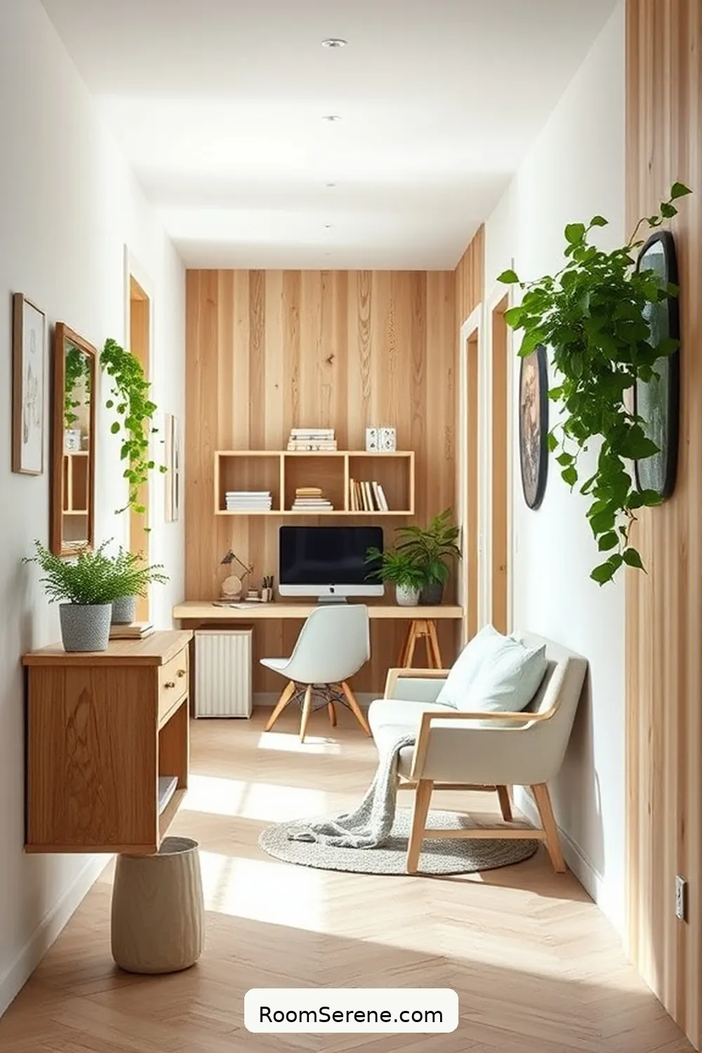 Scandinavian-Inspired Hallway Workspace for 24 Inspiring Workspace Designs for Your Hallway Using Recycled Wood