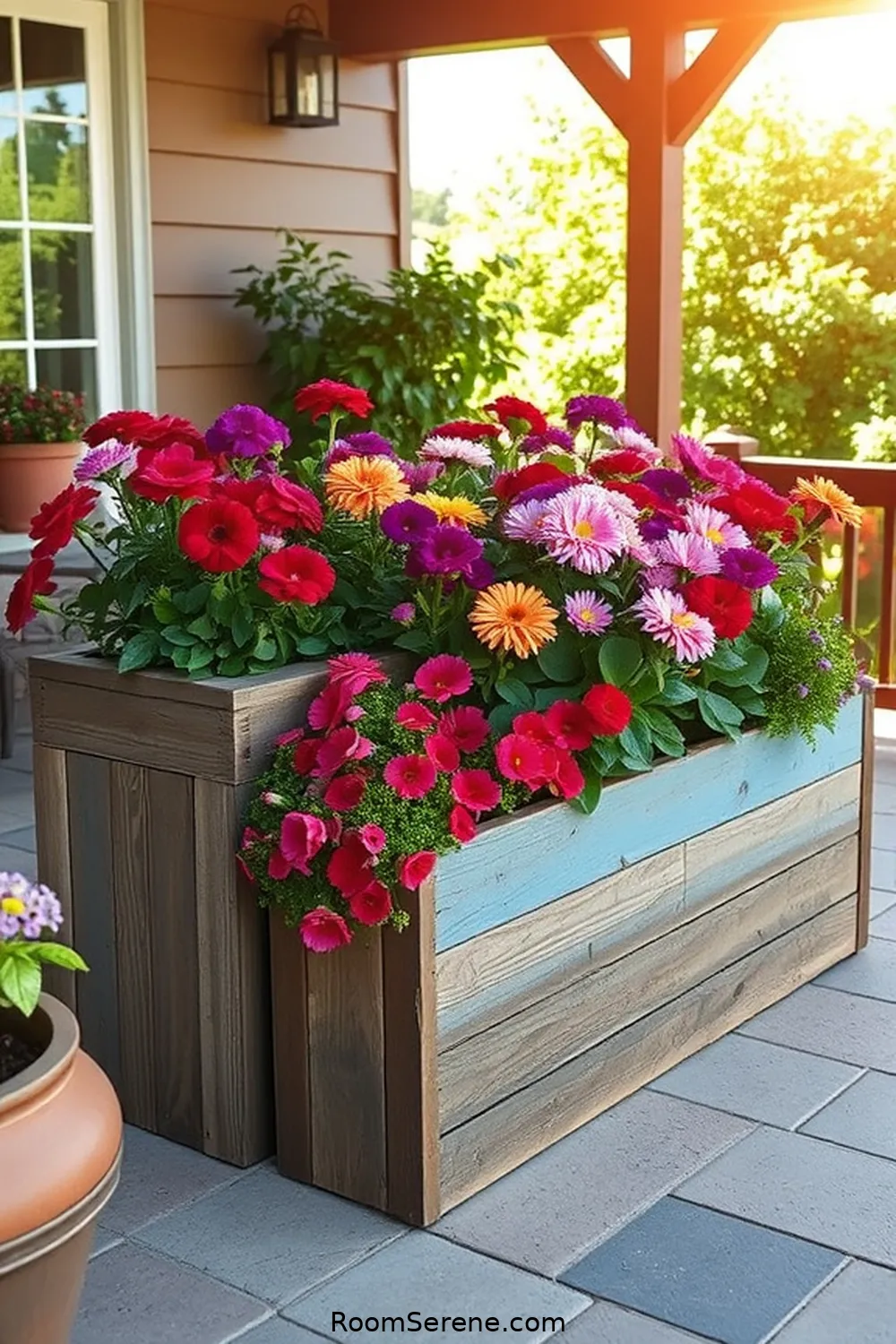 24 Ways to Create Comfort and Coziness on Your Outdoor Patio Using Reclaimed Materials 19 Salvaged Wood Planter Boxes for 24 Ways to Create Comfort and Coziness on Your Outdoor Patio Using Reclaimed Materials