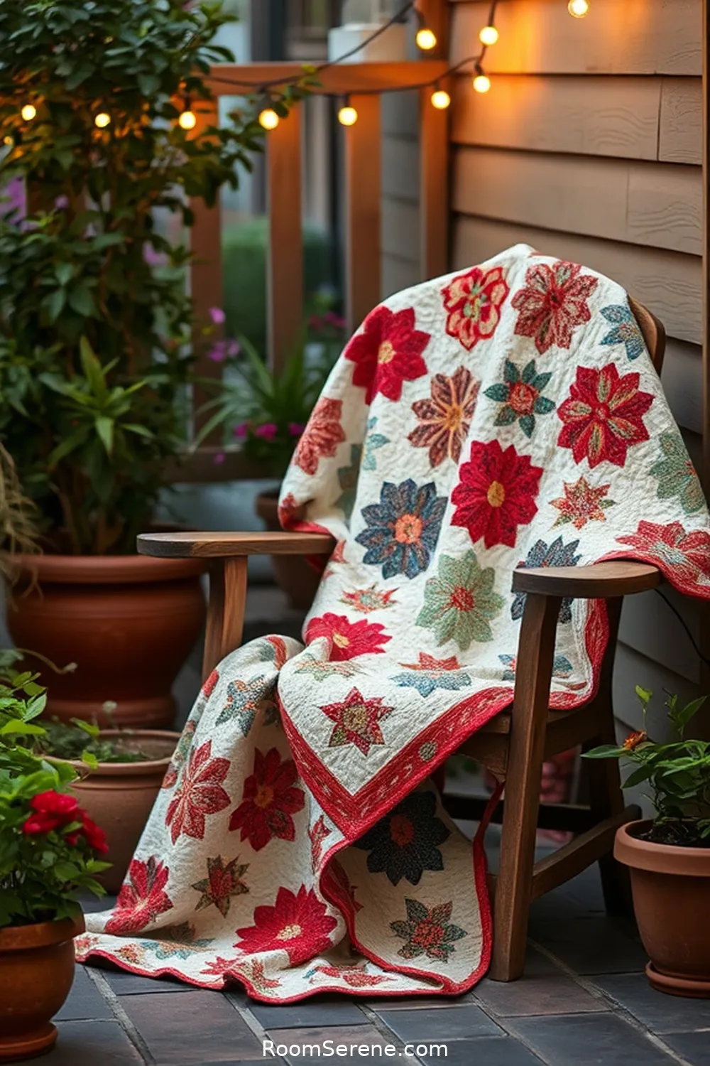 24 Ways to Create Comfort and Coziness on Your Outdoor Patio Using Reclaimed Materials 13 Vintage Quilt Outdoor Throw for 24 Ways to Create Comfort and Coziness on Your Outdoor Patio Using Reclaimed Materials