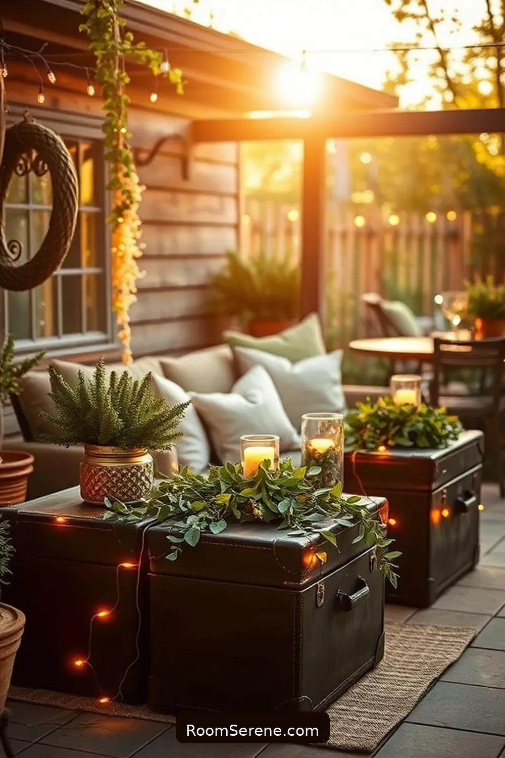 24 Ways to Create Comfort and Coziness on Your Outdoor Patio Using Reclaimed Materials 8 Vintage Suitcase Side Tables for 24 Ways to Create Comfort and Coziness on Your Outdoor Patio Using Reclaimed Materials