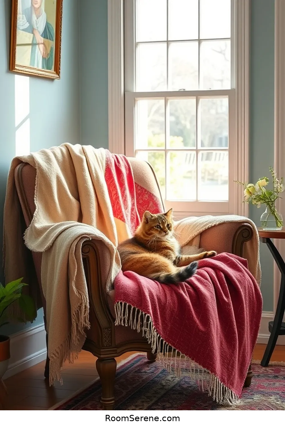 Vintage Chair as a Cozy Cat Retreat for 25 Creative Ways to Create a Pet-Friendly Bedroom Using Reclaimed Materials