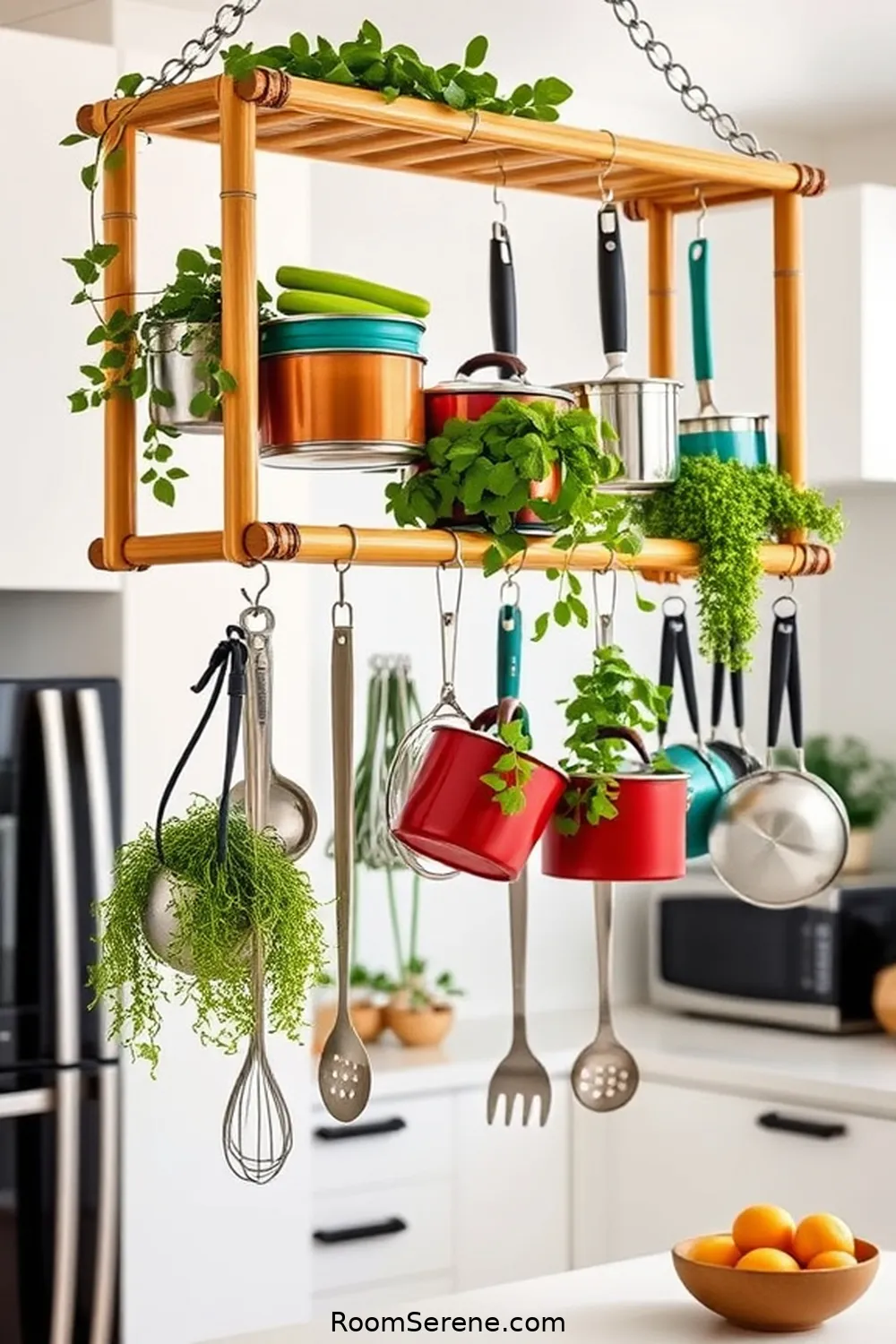 25 Innovative Ways for Using Bamboo in Your Kitchen Workspace Design 20 Bamboo Pot Racks for Space-Saving for 25 Innovative Ways for Using Bamboo in Your Kitchen Workspace Design