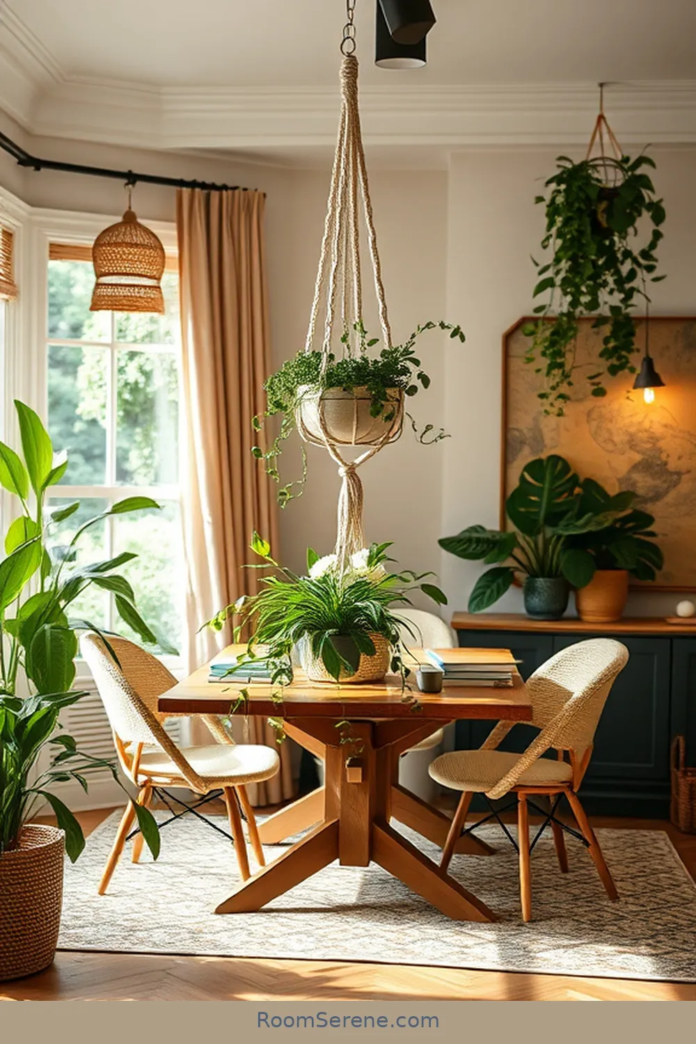 25 Inspiring Workspace Design Ideas for Your Dining Room Using Natural Fibers 16 Adding a Macrame Plant Hanger for 25 Inspiring Workspace Design Ideas for Your Dining Room Using Natural Fibers