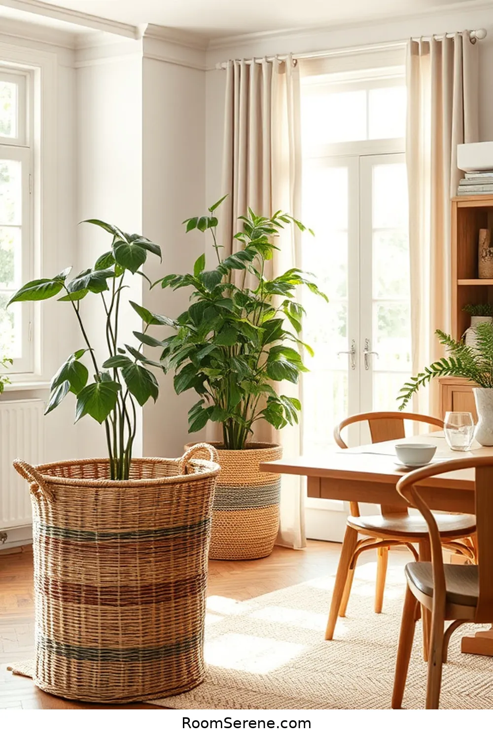 25 Inspiring Workspace Design Ideas for Your Dining Room Using Natural Fibers 5 Adding a Woven Storage Basket for 25 Inspiring Workspace Design Ideas for Your Dining Room Using Natural Fibers