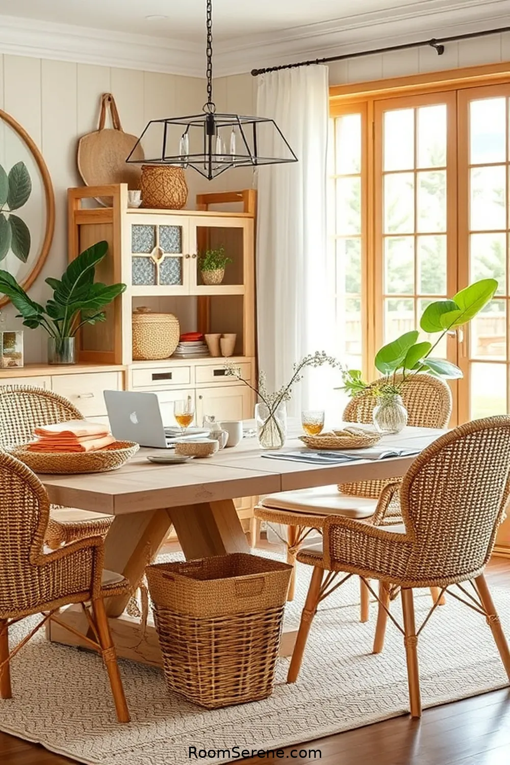 25 Inspiring Workspace Design Ideas for Your Dining Room Using Natural Fibers 15 Incorporating Seagrass Baskets for Organization for 25 Inspiring Workspace Design Ideas for Your Dining Room Using Natural Fibers