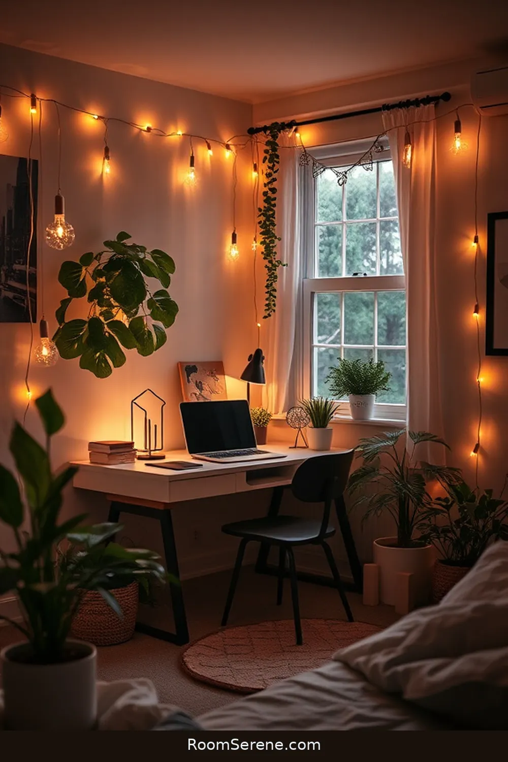 25 Tips for Designing a Bedroom Workspace Using Solar-Powered Lights 12 Add Solar-Powered String Lights for 25 Tips for Designing a Bedroom Workspace Using Solar-Powered Lights