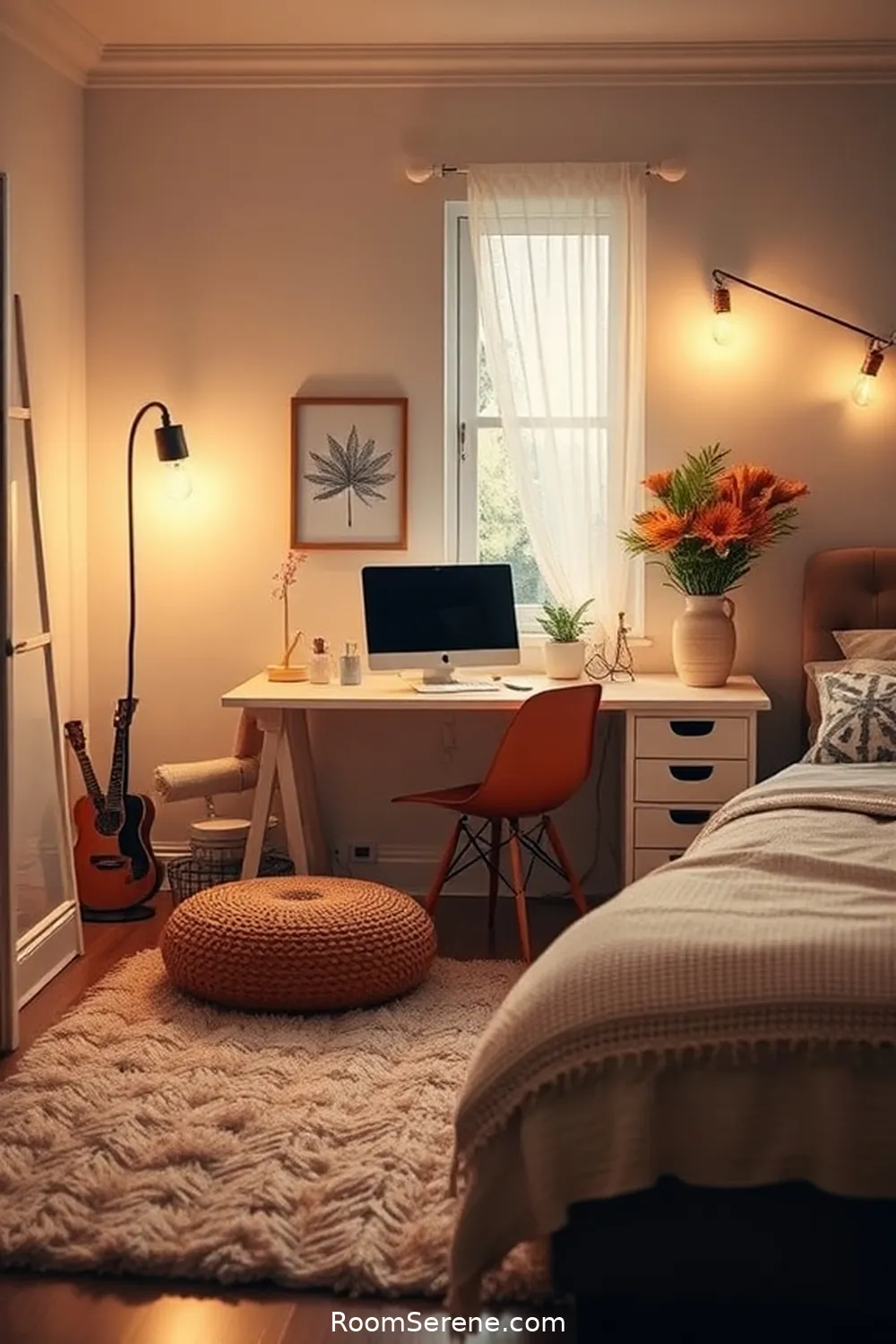 25 Tips for Designing a Bedroom Workspace Using Solar-Powered Lights 24 Add a Cozy Rug Underfoot for 25 Tips for Designing a Bedroom Workspace Using Solar-Powered Lights