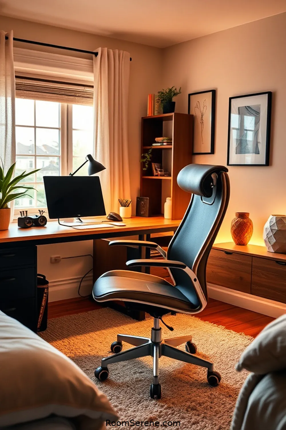 25 Tips for Designing a Bedroom Workspace Using Solar-Powered Lights 16 Include a Comfortable Chair for 25 Tips for Designing a Bedroom Workspace Using Solar-Powered Lights