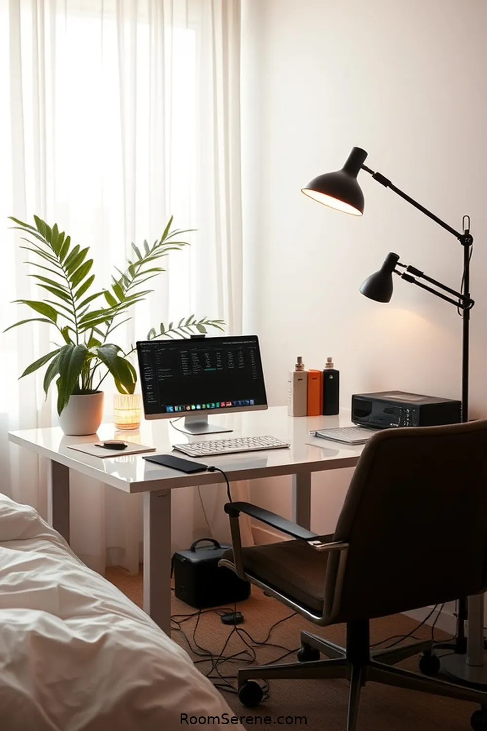 25 Tips for Designing a Bedroom Workspace Using Solar-Powered Lights 17 Organize Your Cables Efficiently for 25 Tips for Designing a Bedroom Workspace Using Solar-Powered Lights