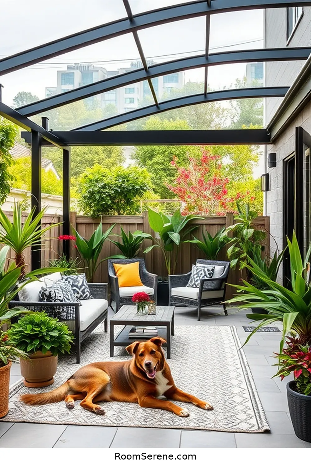 25 Tips for a Pet-Friendly Outdoor Patio Using Glass Features 10 Install a Glass Canopy for Shade for 25 Tips for a Pet-Friendly Outdoor Patio Using Glass Features