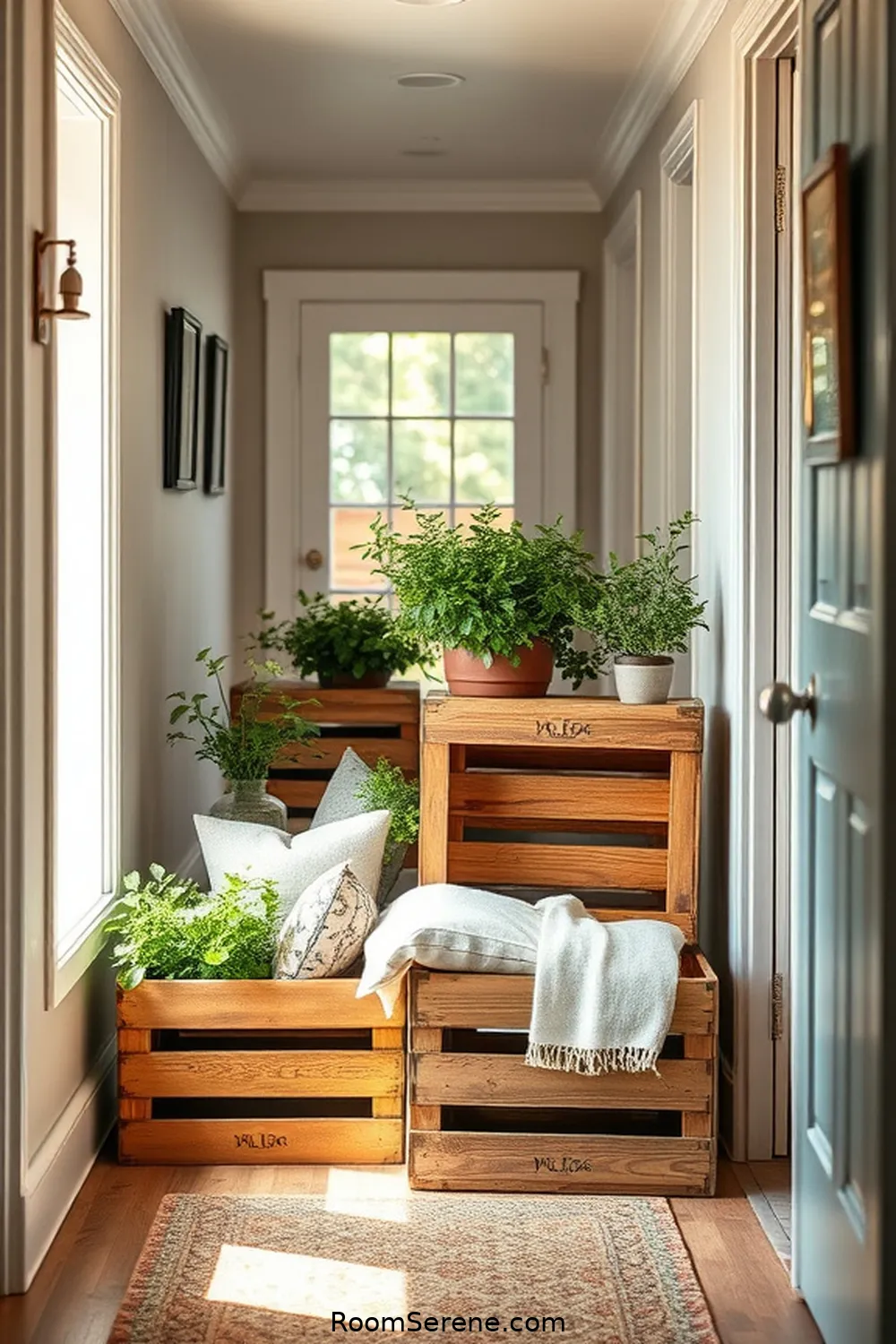 25 Ways to Create Comfort and Coziness in Your Hallway Using Recycled Wood 16 Farmhouse Style Wood Crates for 25 Ways to Create Comfort and Coziness in Your Hallway Using Recycled Wood