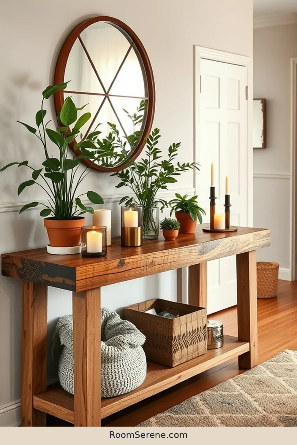 25 Ways to Create Comfort and Coziness in Your Hallway Using Recycled Wood 7 Natural Wood Console Table for 25 Ways to Create Comfort and Coziness in Your Hallway Using Recycled Wood