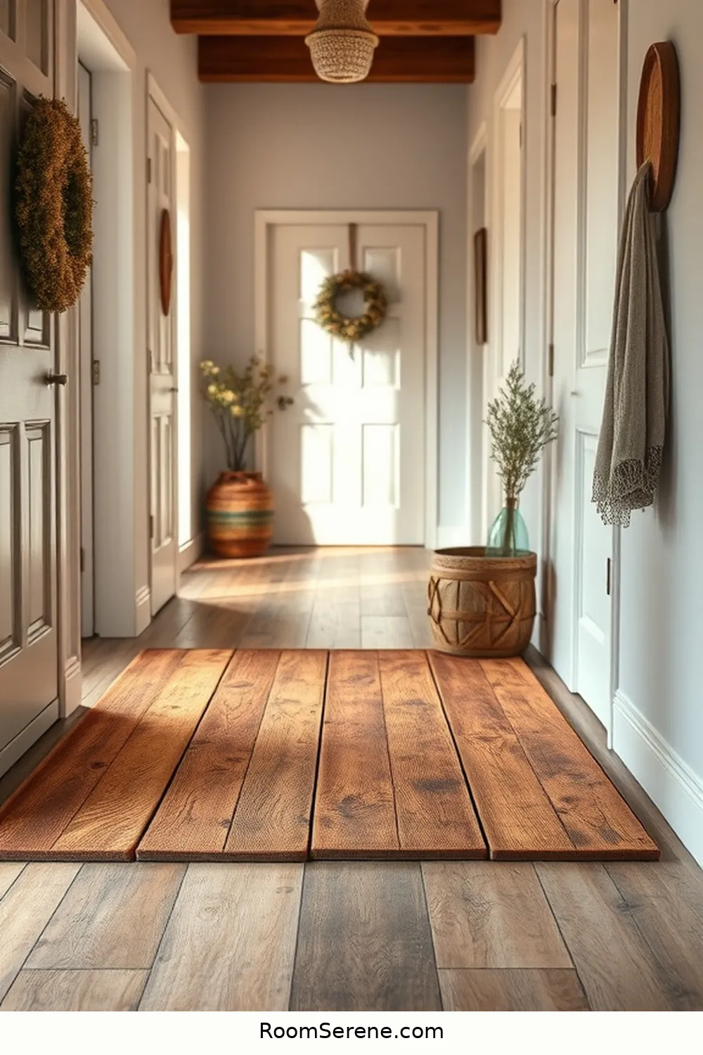 25 Ways to Create Comfort and Coziness in Your Hallway Using Recycled Wood 24 Rustic Wood Floor Mat for 25 Ways to Create Comfort and Coziness in Your Hallway Using Recycled Wood