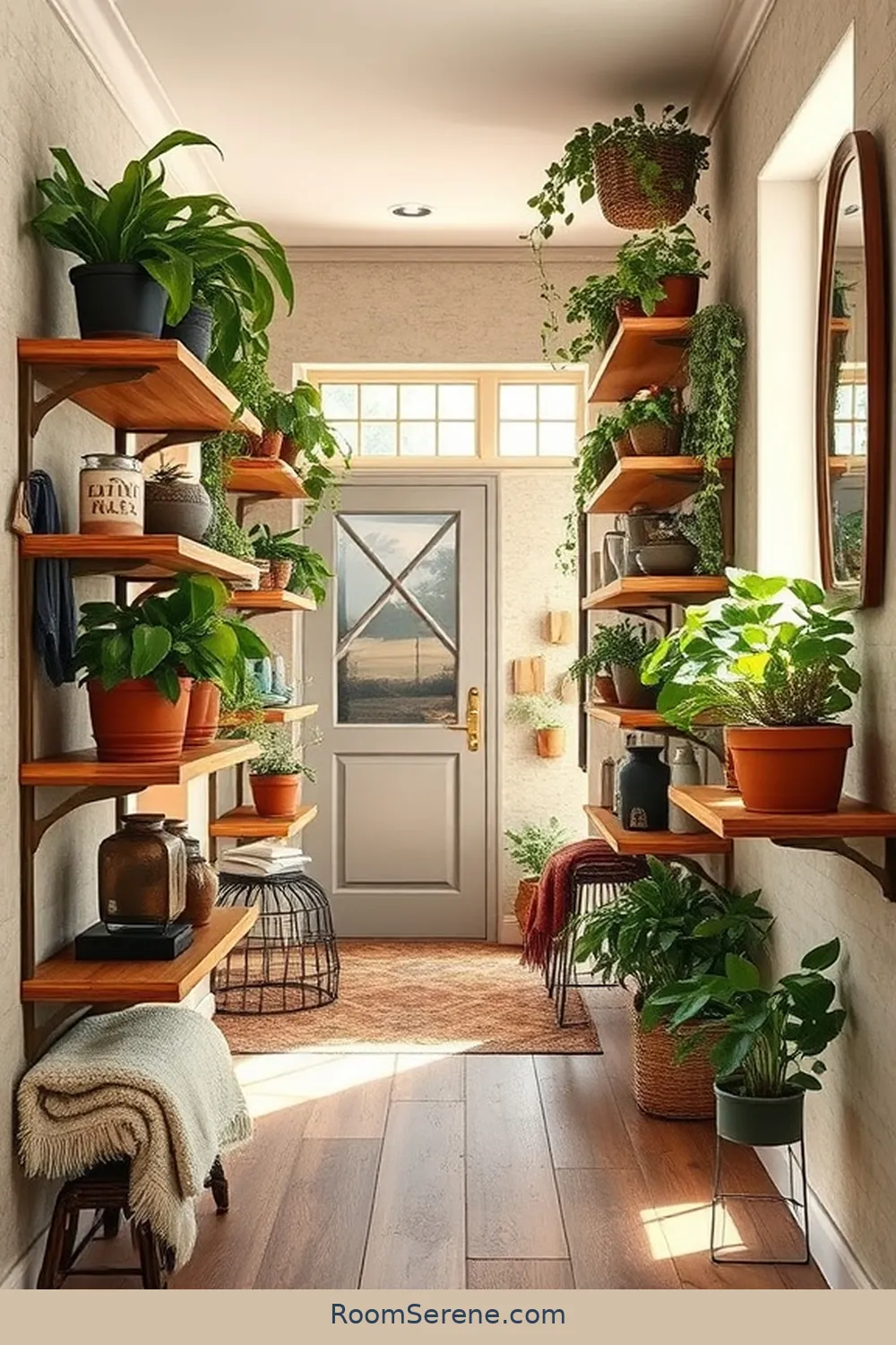 25 Ways to Create Comfort and Coziness in Your Hallway Using Recycled Wood 2 Rustic Wood Shelving Units for 25 Ways to Create Comfort and Coziness in Your Hallway Using Recycled Wood