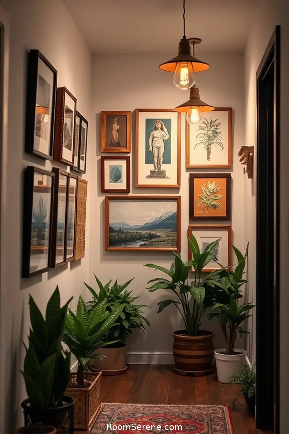 25 Ways to Create Comfort and Coziness in Your Hallway Using Recycled Wood 21 Wood Frame Gallery Wall for 25 Ways to Create Comfort and Coziness in Your Hallway Using Recycled Wood