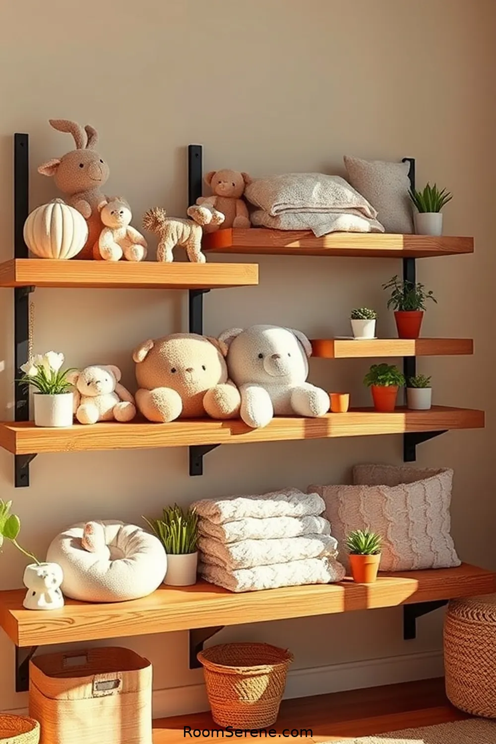 25 Ways to Create Comfort and Coziness in Your Nursery Using Reclaimed Materials 16 Reclaimed Timber Shelving for 25 Ways to Create Comfort and Coziness in Your Nursery Using Reclaimed Materials
