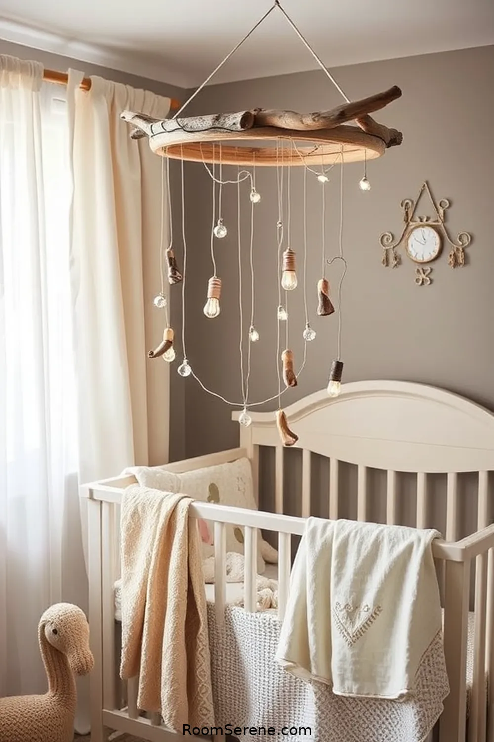 25 Ways to Create Comfort and Coziness in Your Nursery Using Reclaimed Materials 9 Salvaged Wood Mobile for 25 Ways to Create Comfort and Coziness in Your Nursery Using Reclaimed Materials