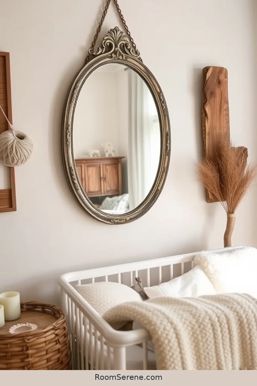 25 Ways to Create Comfort and Coziness in Your Nursery Using Reclaimed Materials 26 Vintage Mirror for Light Reflection for 25 Ways to Create Comfort and Coziness in Your Nursery Using Reclaimed Materials