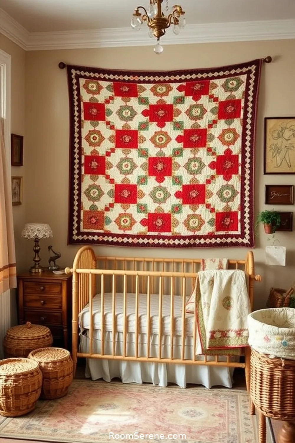 25 Ways to Create Comfort and Coziness in Your Nursery Using Reclaimed Materials 17 Vintage Quilt as a Wall Hanging for 25 Ways to Create Comfort and Coziness in Your Nursery Using Reclaimed Materials