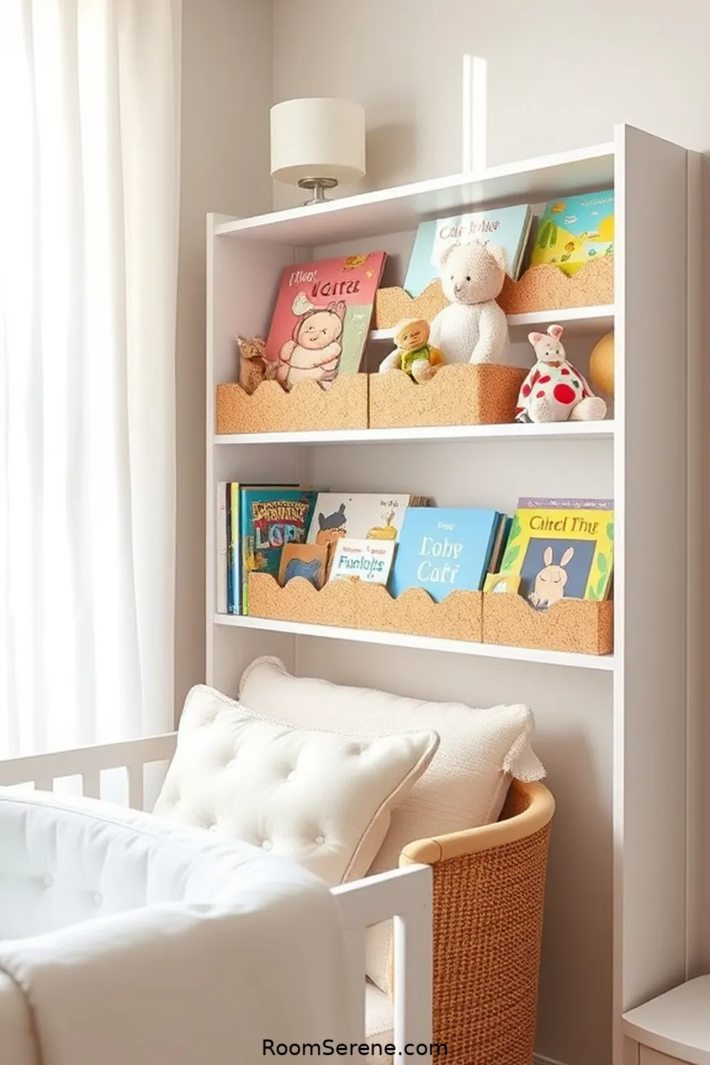 DIY Organization Ideas for a Tidy Nursery Using Cork 9 Cork Shelf Dividers for Book Organization for DIY Organization Ideas for a Tidy Nursery Using Cork