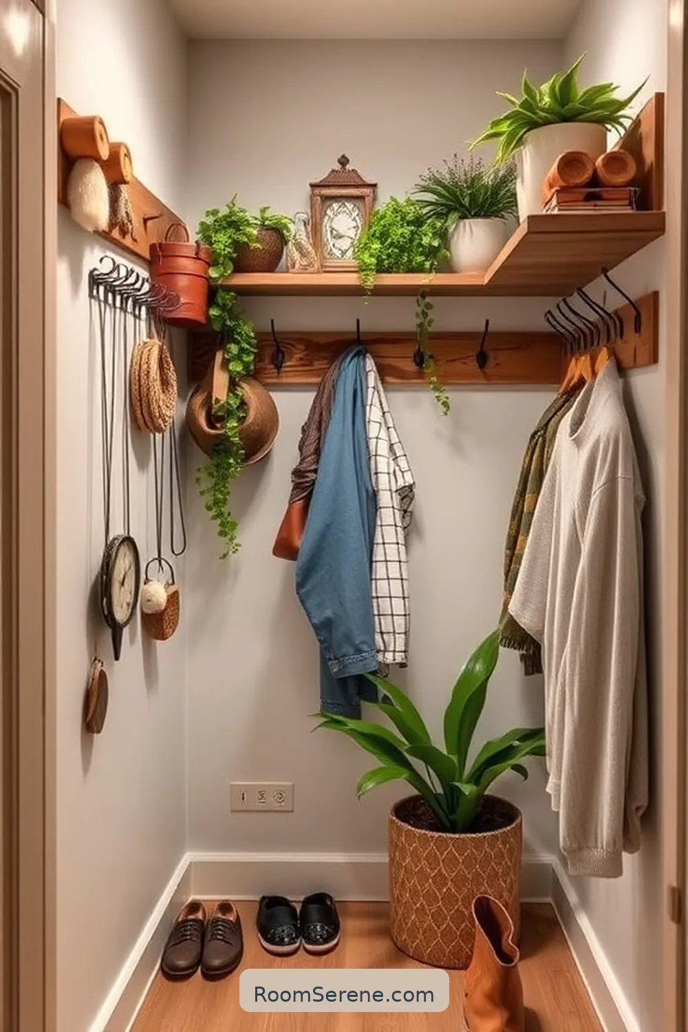 Adding Hooks and Racks for Extra Organization for How to Create Stylish Hallway Organization Using Recycled Wood