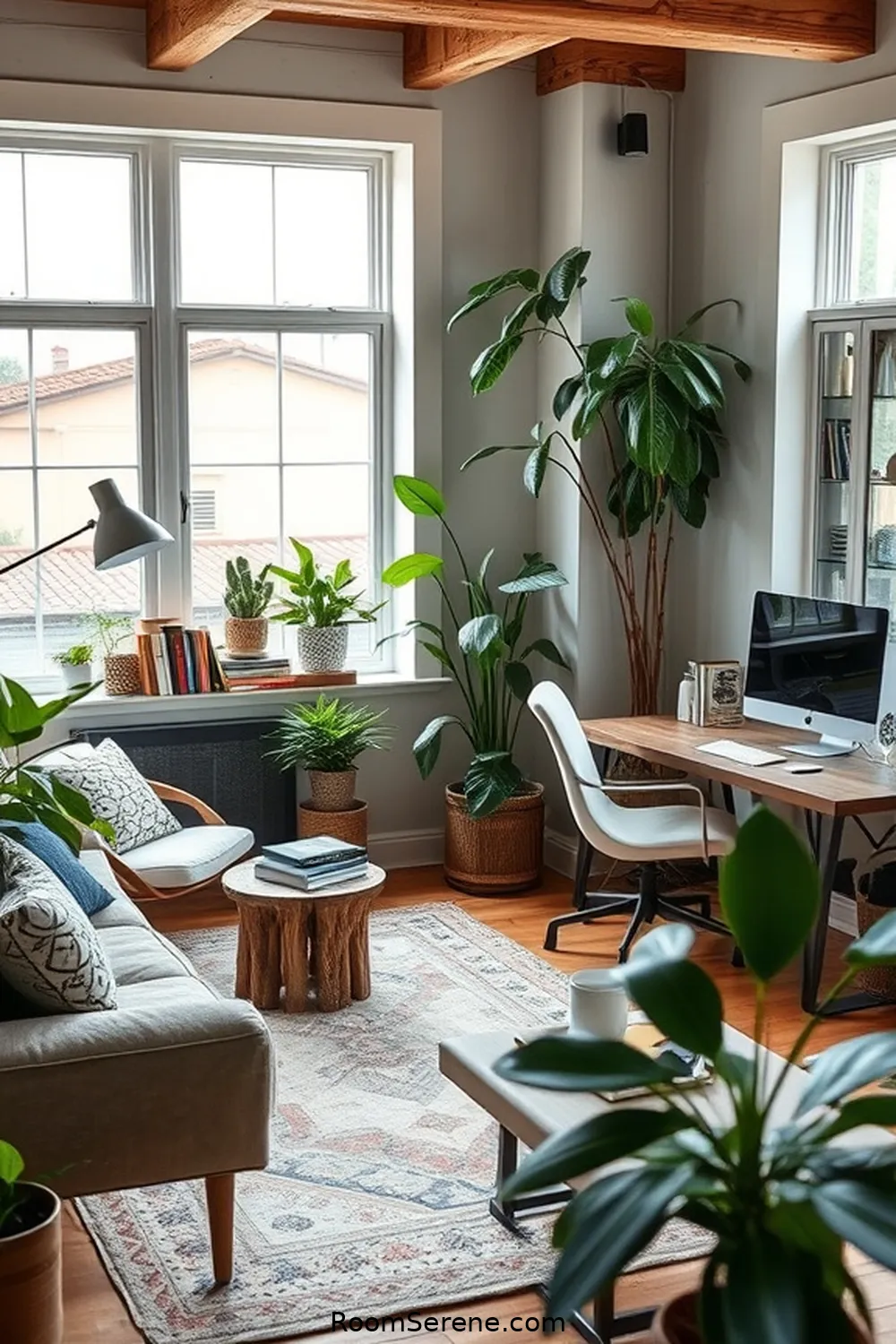 Mixing Work and Relaxation Zones for Transform Your Living Room With a Workspace Design Using Reclaimed Materials
